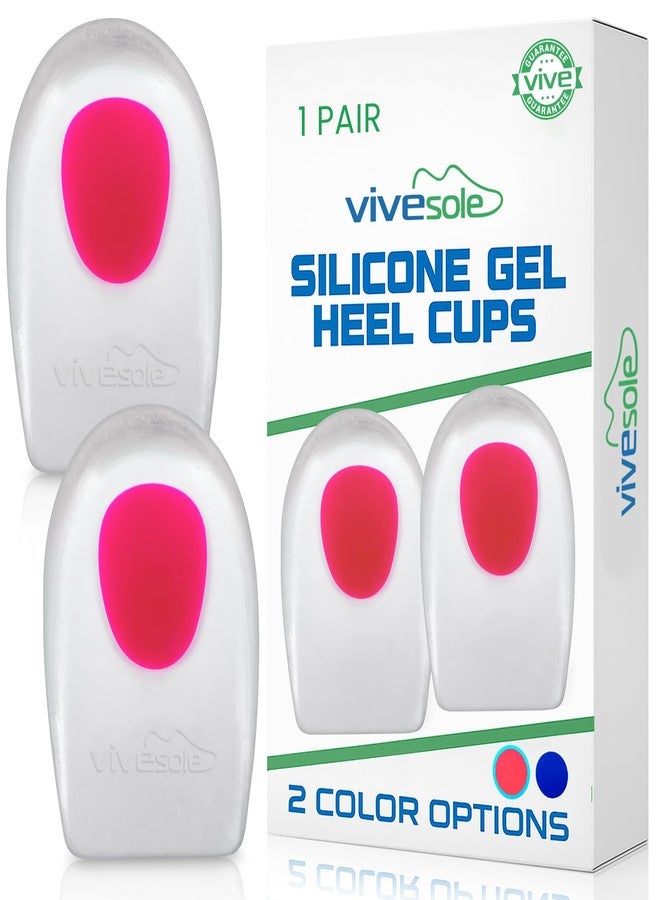 ViveSole Gel Heel Cups (Pair) - Silicone Cushion Insert Pads for Pain Relief, Plantar Fasciitis, Heel Spurs, Shoes, Achilles Treatment - Foot Comfort Support Protectors for Women, Men(Pink, Small/Med) - Image 1